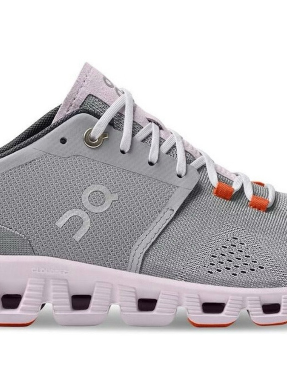 On Running Women's Gray and Light Pink Athletic Sneakers with Orange Accents